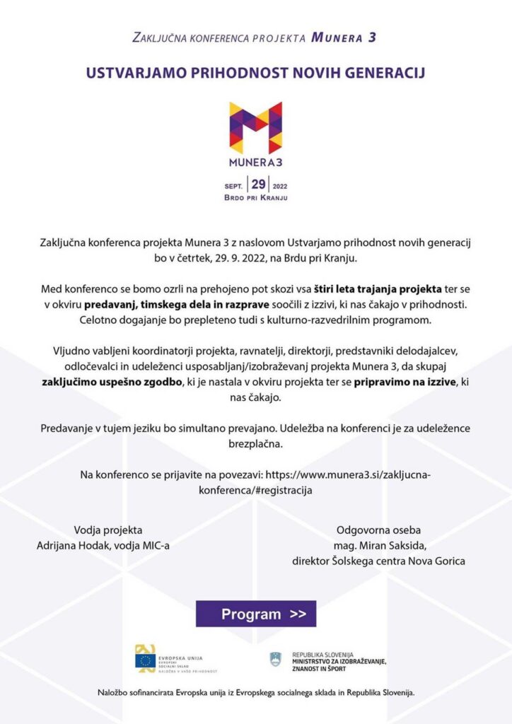 Vabilo na zaključno konferenco projekta Munera 3